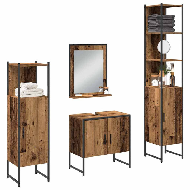 Badeværelsesmøbel sæt med dør 4 pcs Brun 33 x 33 x 185.5 cm