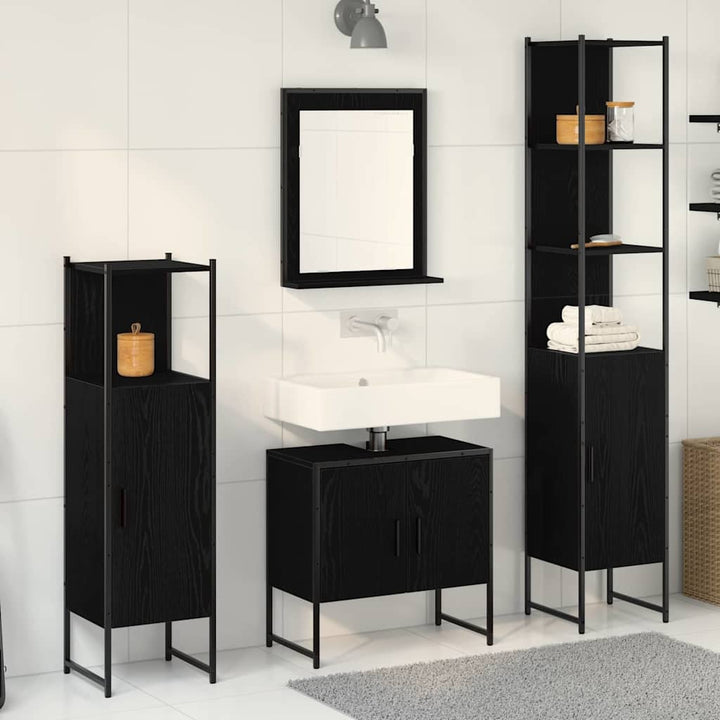 Badeværelsesmøbel sæt med dør 4 pcs Sort 33 x 33 x 185.5 cm