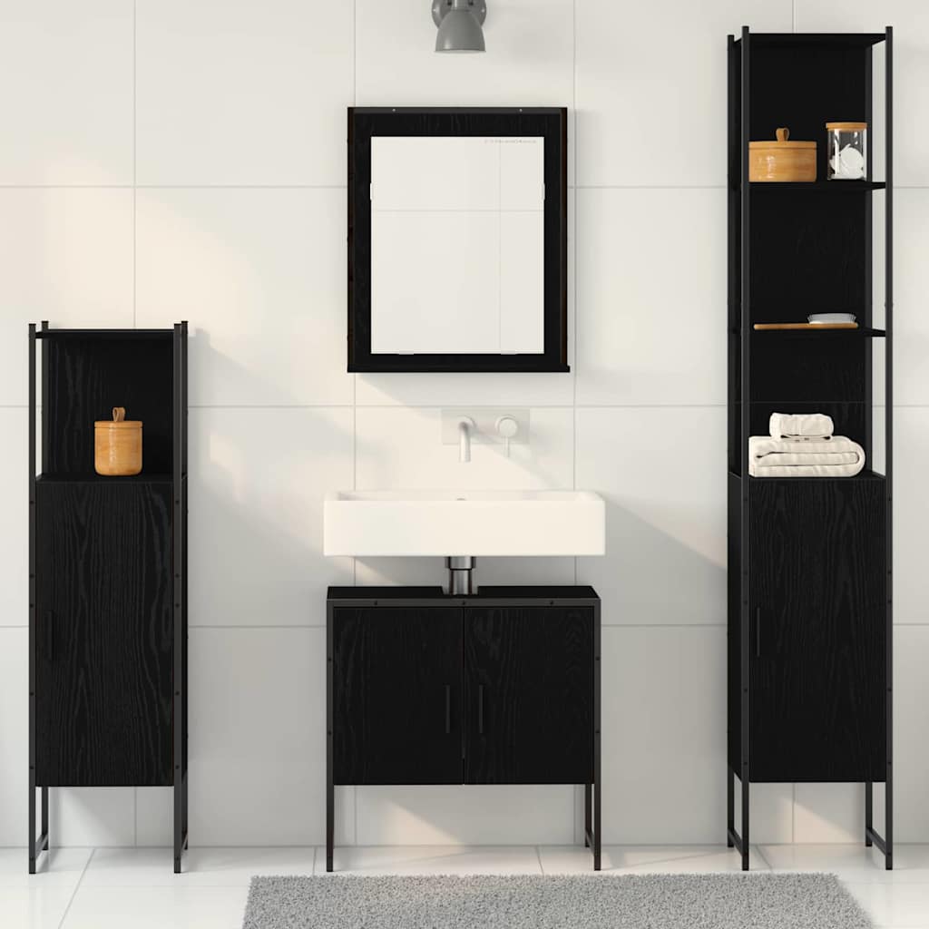 Badeværelsesmøbel sæt med dør 4 pcs Sort 33 x 33 x 185.5 cm