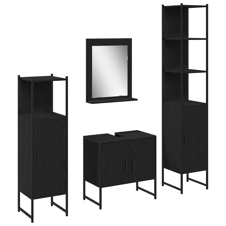 Badeværelsesmøbel sæt med dør 4 pcs Sort 33 x 33 x 185.5 cm