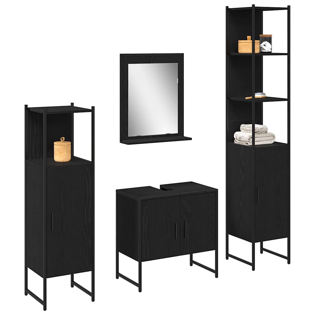 Badeværelsesmøbel sæt med dør 4 pcs Sort 33 x 33 x 185.5 cm