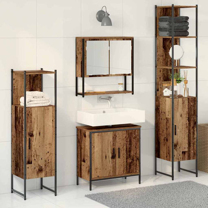 Badeværelsesmøbel sæt med dør 4 pcs Brun 33 x 33 x 185.5 cm