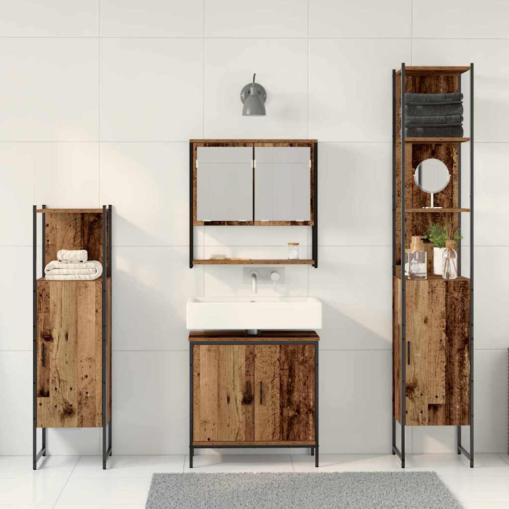 Badeværelsesmøbel sæt med dør 4 pcs Brun 33 x 33 x 185.5 cm
