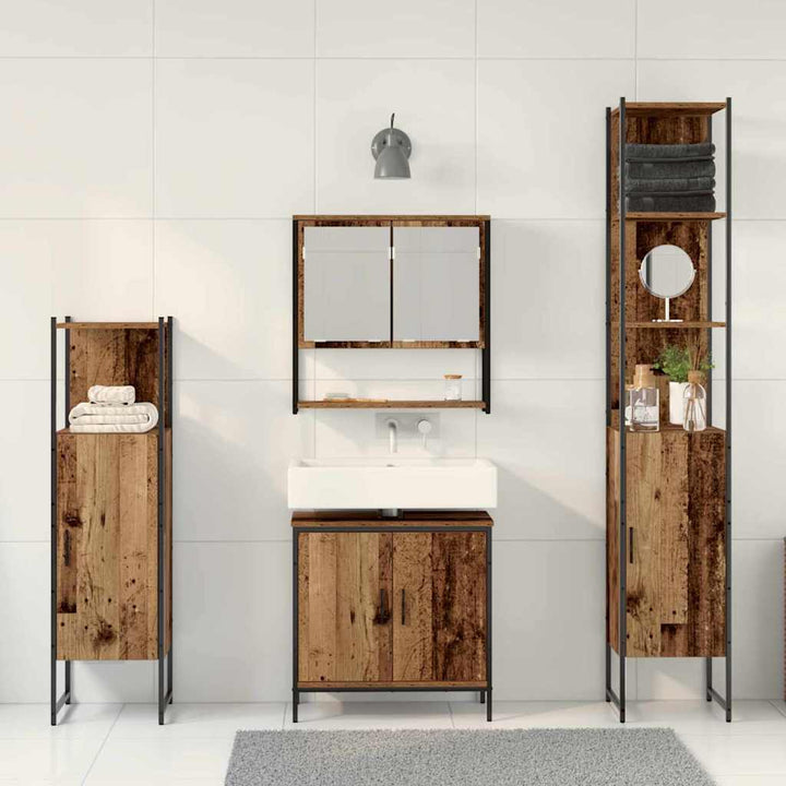 Badeværelsesmøbel sæt med dør 4 pcs Brun 33 x 33 x 185.5 cm