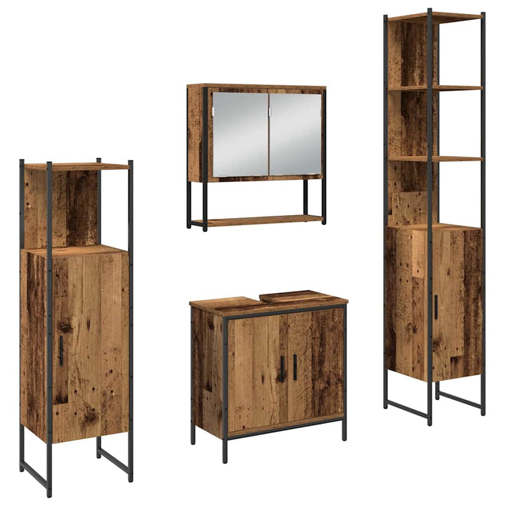 Badeværelsesmøbel sæt med dør 4 pcs Brun 33 x 33 x 185.5 cm