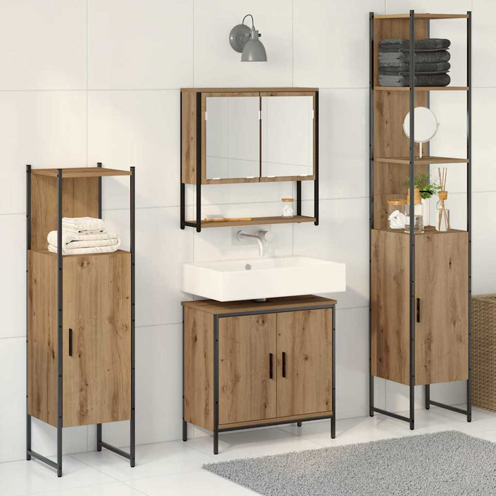Badeværelsesmøbel sæt med dør 4 pcs Brun 33 x 33 x 185.5 cm