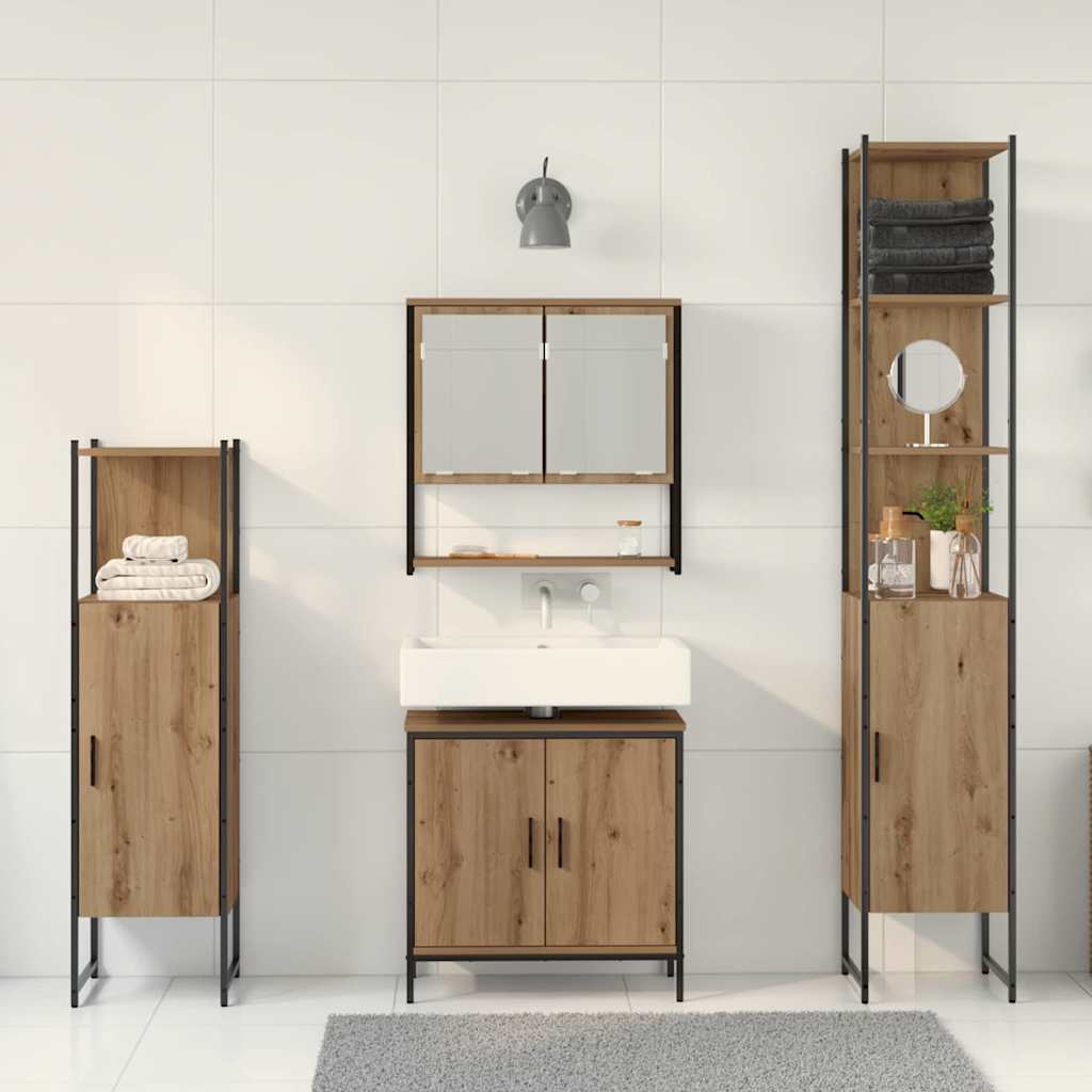 Badeværelsesmøbel sæt med dør 4 pcs Brun 33 x 33 x 185.5 cm