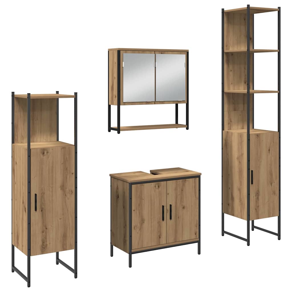 Badeværelsesmøbel sæt med dør 4 pcs Brun 33 x 33 x 185.5 cm