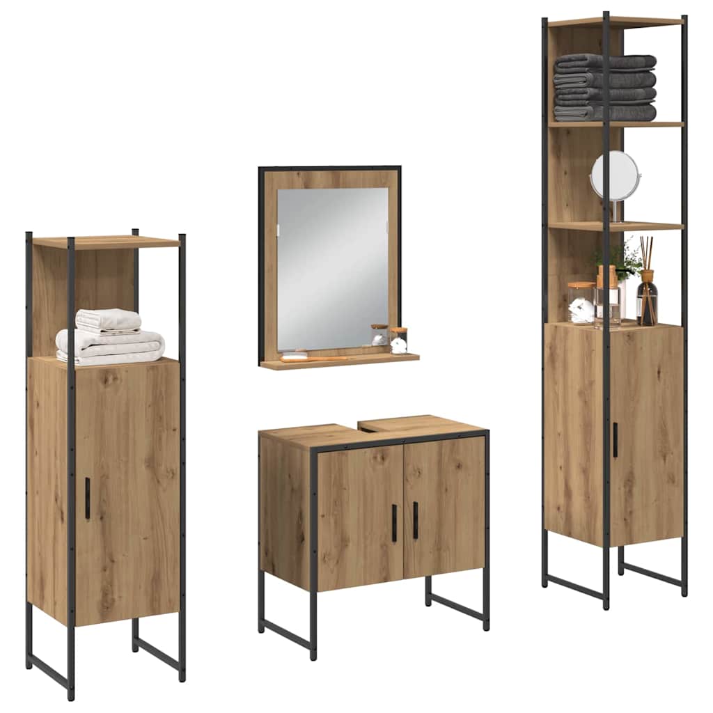 Badeværelsesmøbel sæt med dør 4 pcs Brun 33 x 33 x 185.5 cm