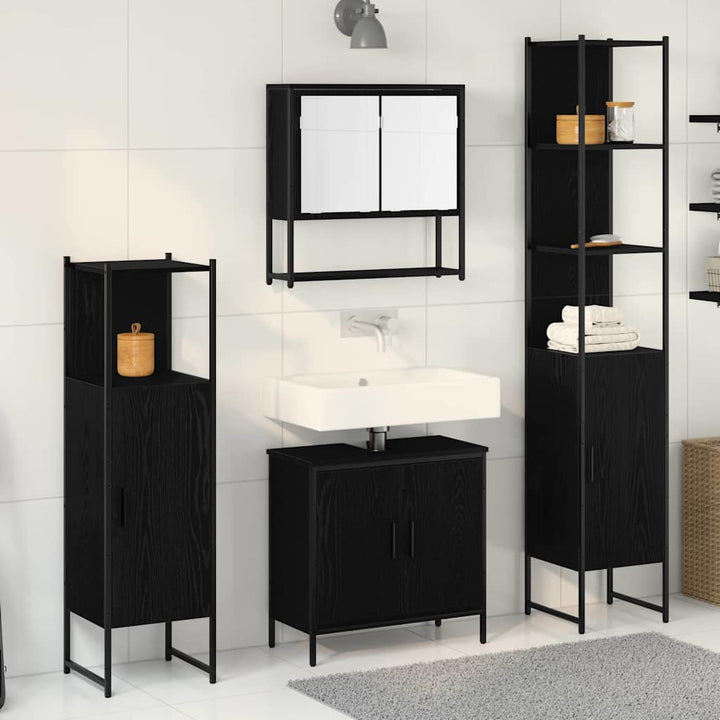 Badeværelsesmøbel sæt med dør 4 pcs Sort 33 x 33 x 185.5 cm