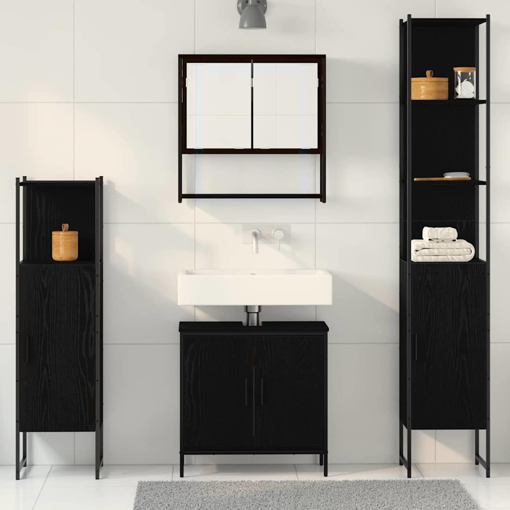 Badeværelsesmøbel sæt med dør 4 pcs Sort 33 x 33 x 185.5 cm
