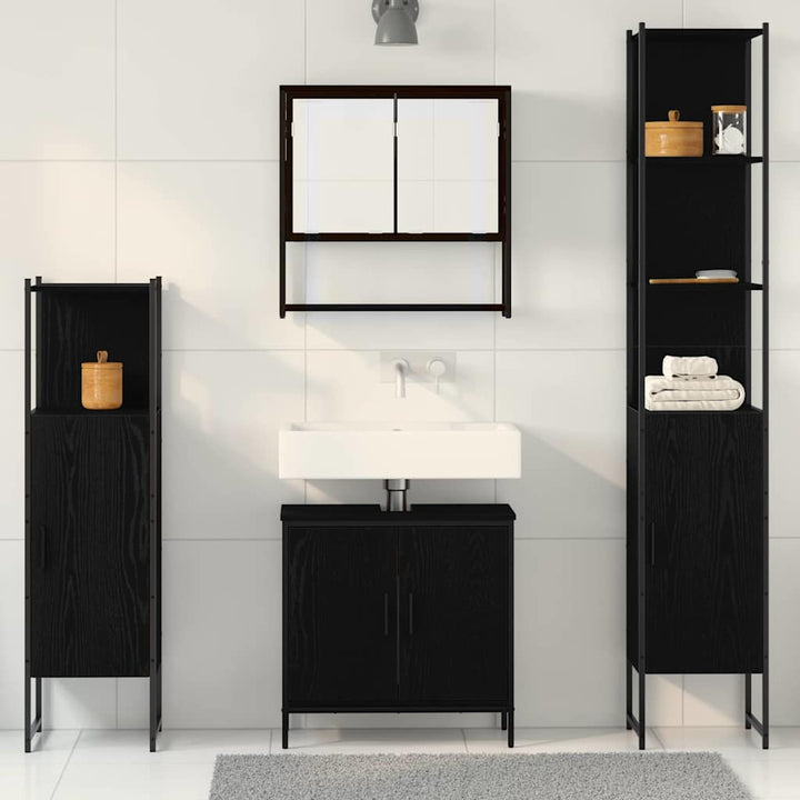 Badeværelsesmøbel sæt med dør 4 pcs Sort 33 x 33 x 185.5 cm