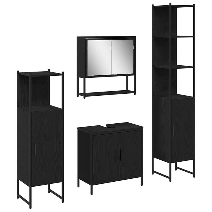 Badeværelsesmøbel sæt med dør 4 pcs Sort 33 x 33 x 185.5 cm