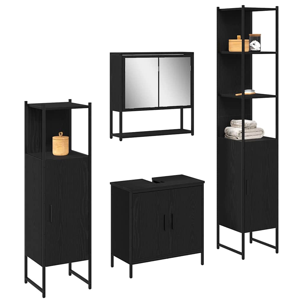 Badeværelsesmøbel sæt med dør 4 pcs Sort 33 x 33 x 185.5 cm