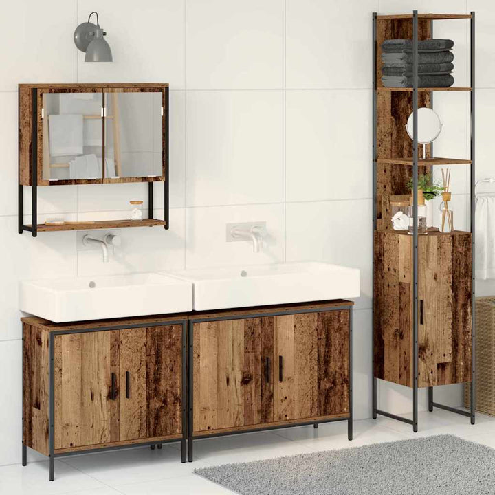 Badeværelsesmøbel sæt med dør 4 pcs Brun 33 x 33 x 185.5 cm