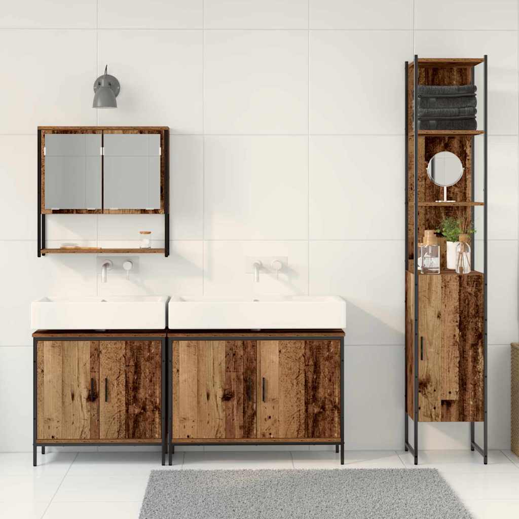 Badeværelsesmøbel sæt med dør 4 pcs Brun 33 x 33 x 185.5 cm