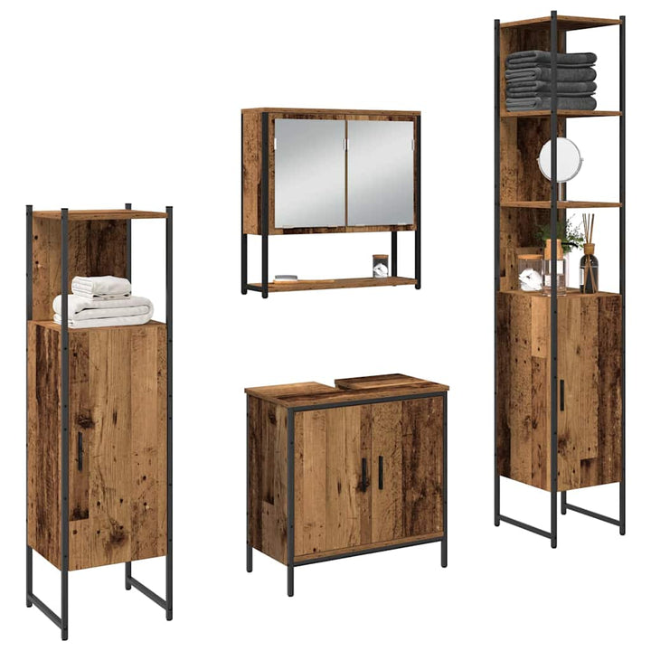Badeværelsesmøbel sæt med dør 4 pcs Brun 33 x 33 x 185.5 cm