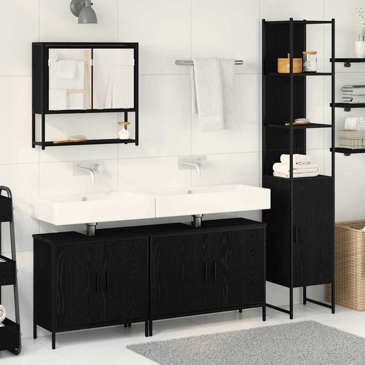 Badeværelsesmøbel sæt med dør 4 pcs Sort 33 x 33 x 185.5 cm