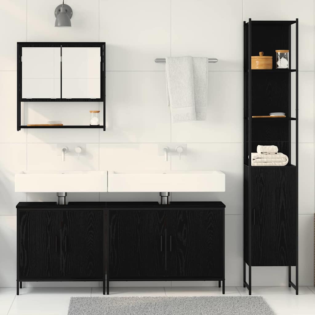 Badeværelsesmøbel sæt med dør 4 pcs Sort 33 x 33 x 185.5 cm