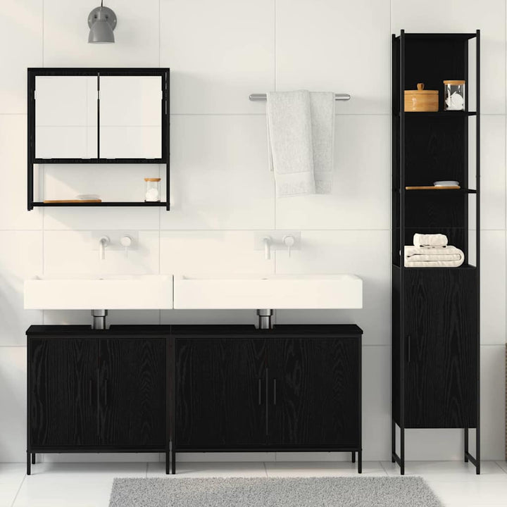Badeværelsesmøbel sæt med dør 4 pcs Sort 33 x 33 x 185.5 cm