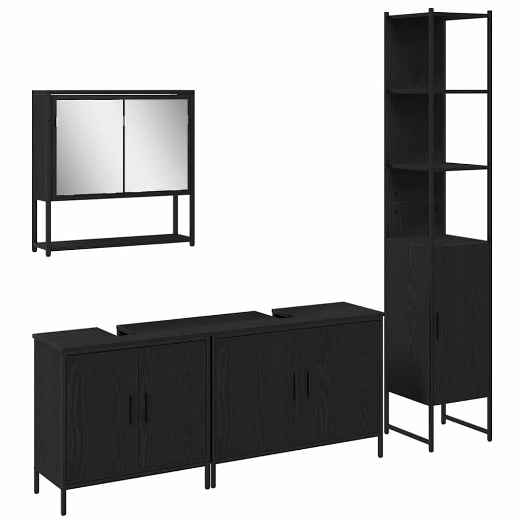 Badeværelsesmøbel sæt med dør 4 pcs Sort 33 x 33 x 185.5 cm