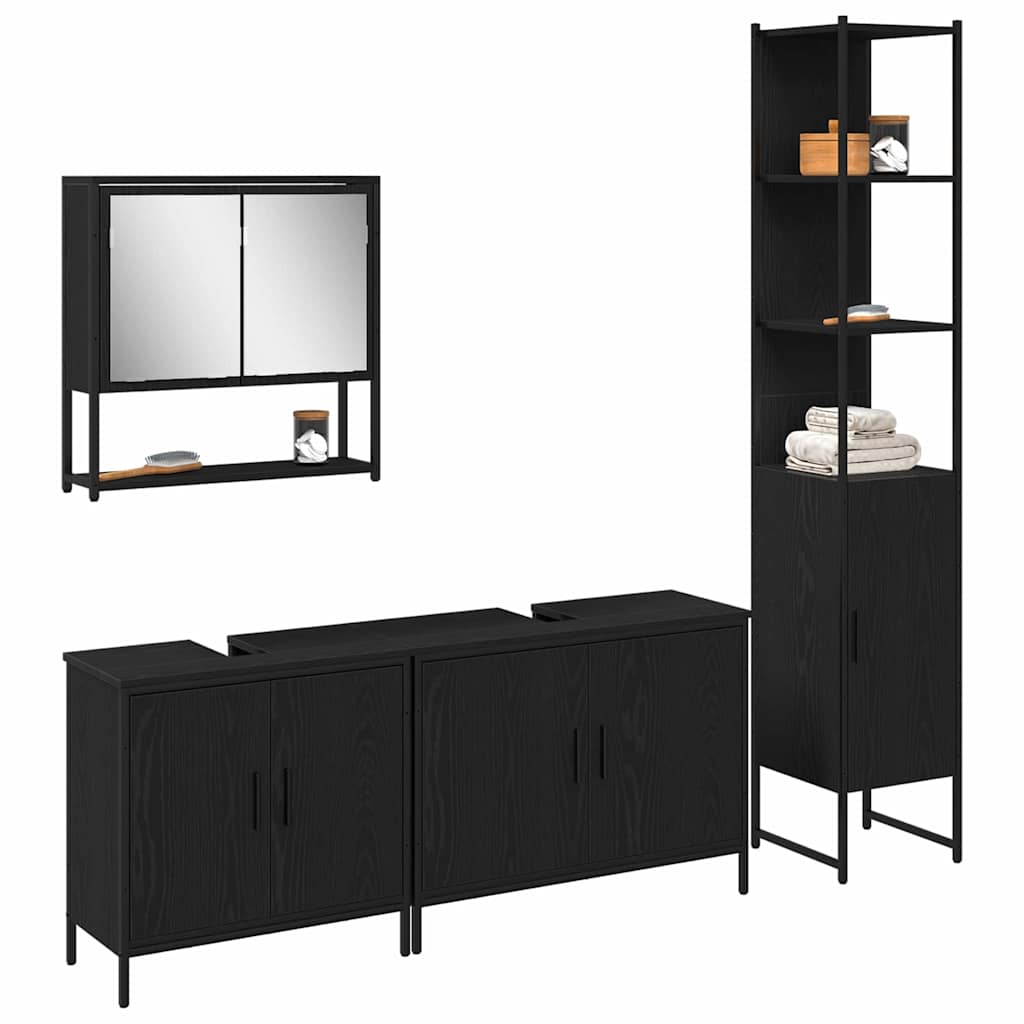 Badeværelsesmøbel sæt med dør 4 pcs Sort 33 x 33 x 185.5 cm