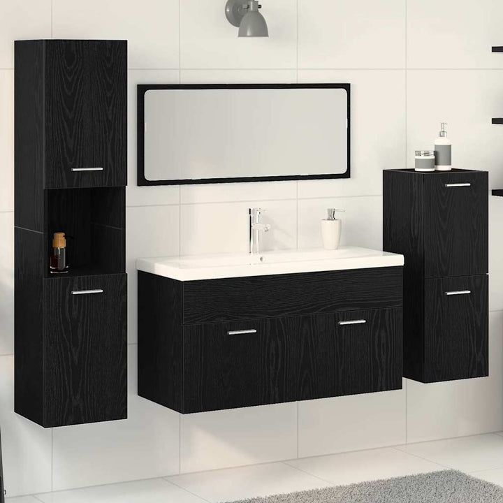 Badeværelsesmøbel sæt med dør 4 pcs Sort eg 80 x 38.5 x 45 cm