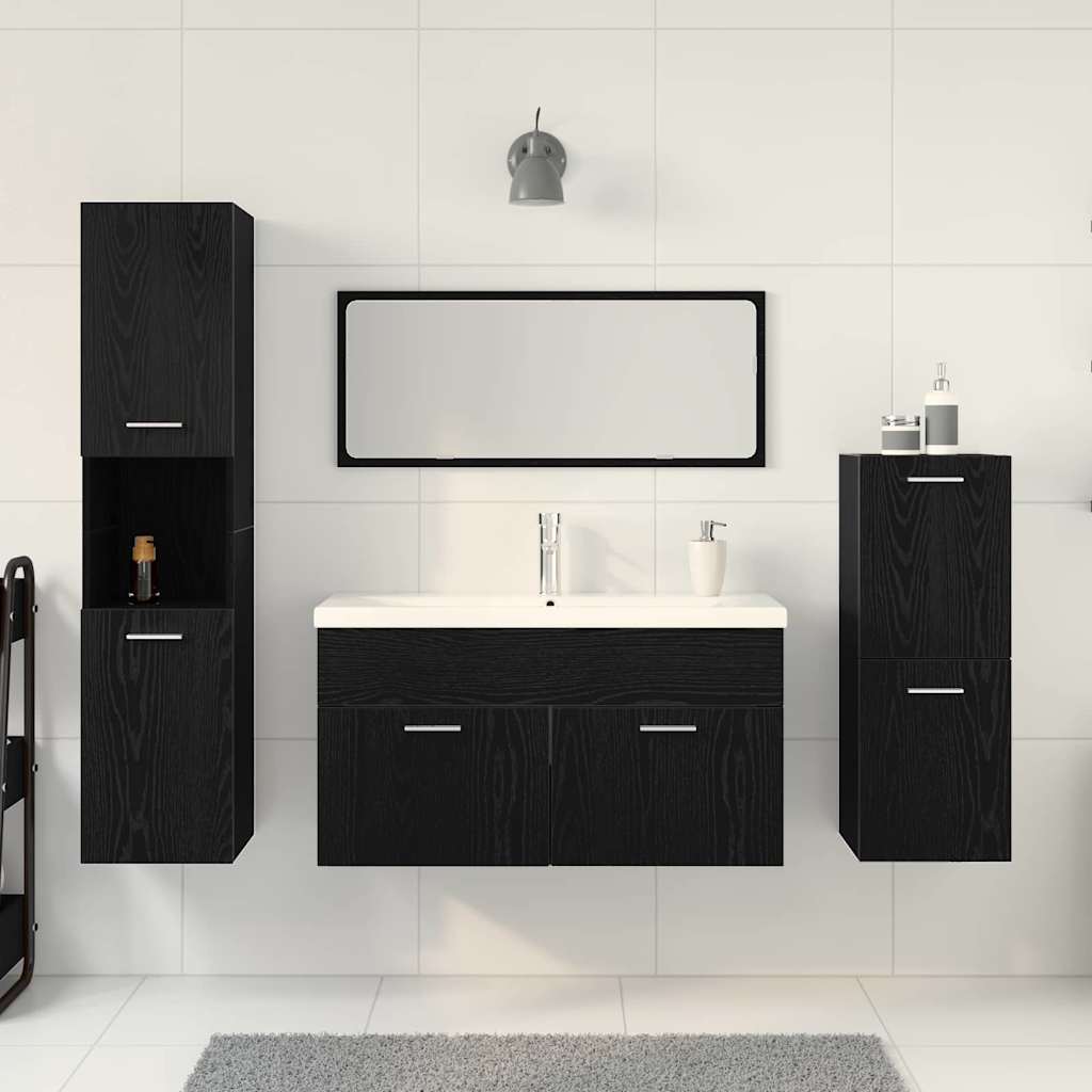 Badeværelsesmøbel sæt med dør 4 pcs Sort eg 80 x 38.5 x 45 cm