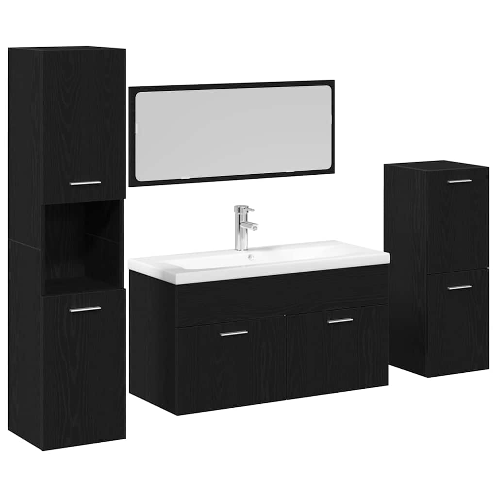 Badeværelsesmøbel sæt med dør 4 pcs Sort eg 80 x 38.5 x 45 cm