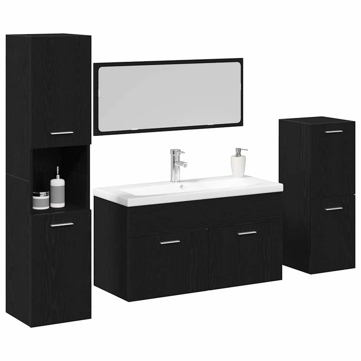 Badeværelsesmøbel sæt med dør 4 pcs Sort eg 80 x 38.5 x 45 cm