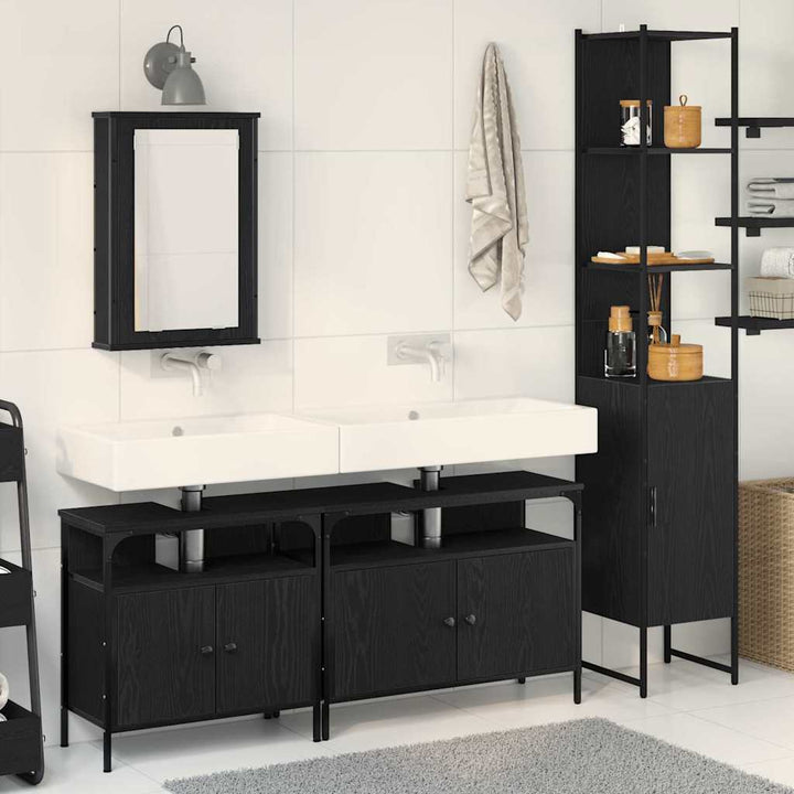 Badeværelsesmøbel sæt med dør 4 pcs Sort eg 33 x 33 x 185.5 cm