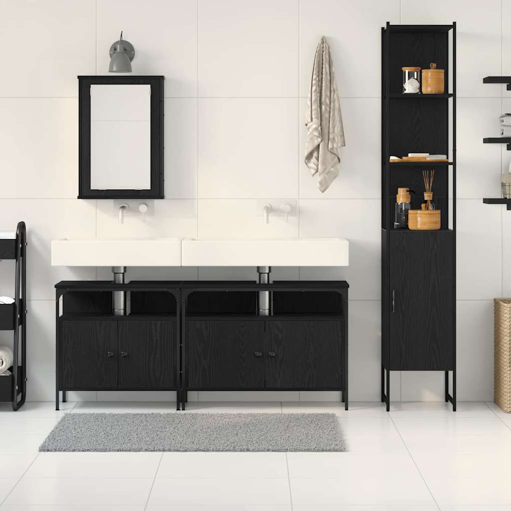 Badeværelsesmøbel sæt med dør 4 pcs Sort eg 33 x 33 x 185.5 cm