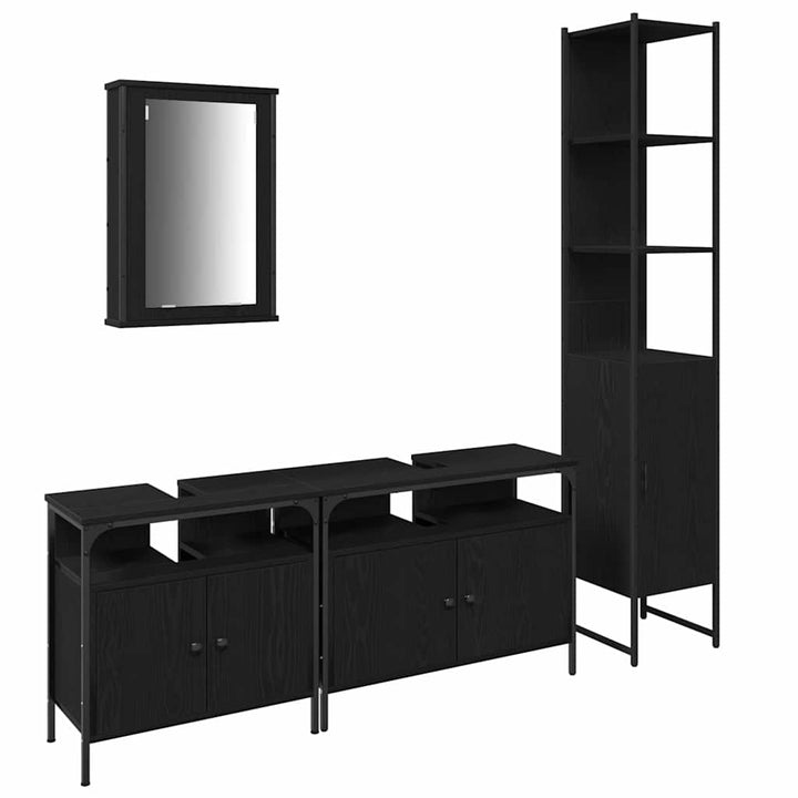 Badeværelsesmøbel sæt med dør 4 pcs Sort eg 33 x 33 x 185.5 cm