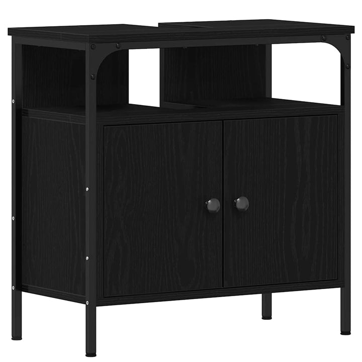 Badeværelsesmøbel sæt med dør 4 pcs Sort eg 33 x 33 x 185.5 cm