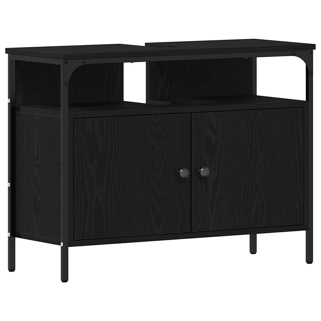 Badeværelsesmøbel sæt med dør 4 pcs Sort eg 33 x 33 x 185.5 cm