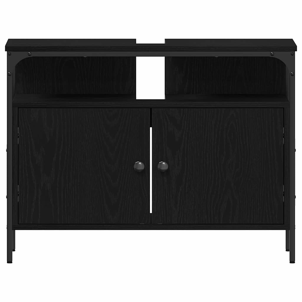 Badeværelsesmøbel sæt med dør 4 pcs Sort eg 33 x 33 x 185.5 cm