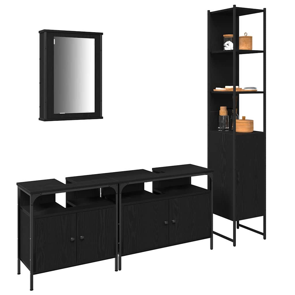 Badeværelsesmøbel sæt med dør 4 pcs Sort eg 33 x 33 x 185.5 cm