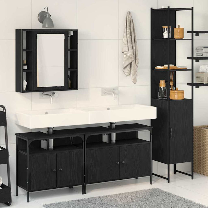 Badeværelsesskabsæt med hylde 4 pcs Sort eg 33 x 33 x 185.5 cm