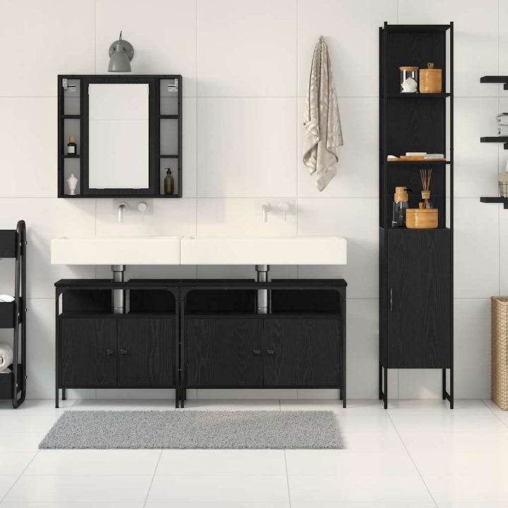 Badeværelsesskabsæt med hylde 4 pcs Sort eg 33 x 33 x 185.5 cm
