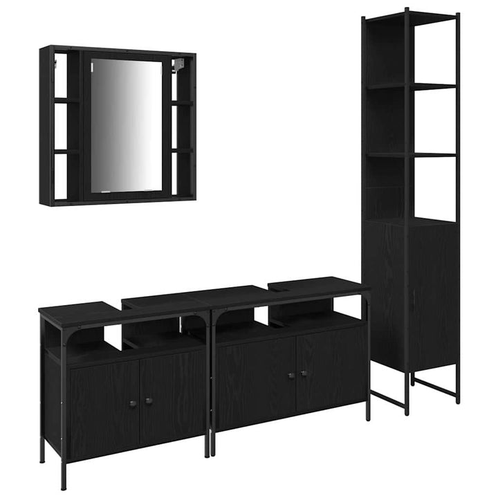 Badeværelsesskabsæt med hylde 4 pcs Sort eg 33 x 33 x 185.5 cm