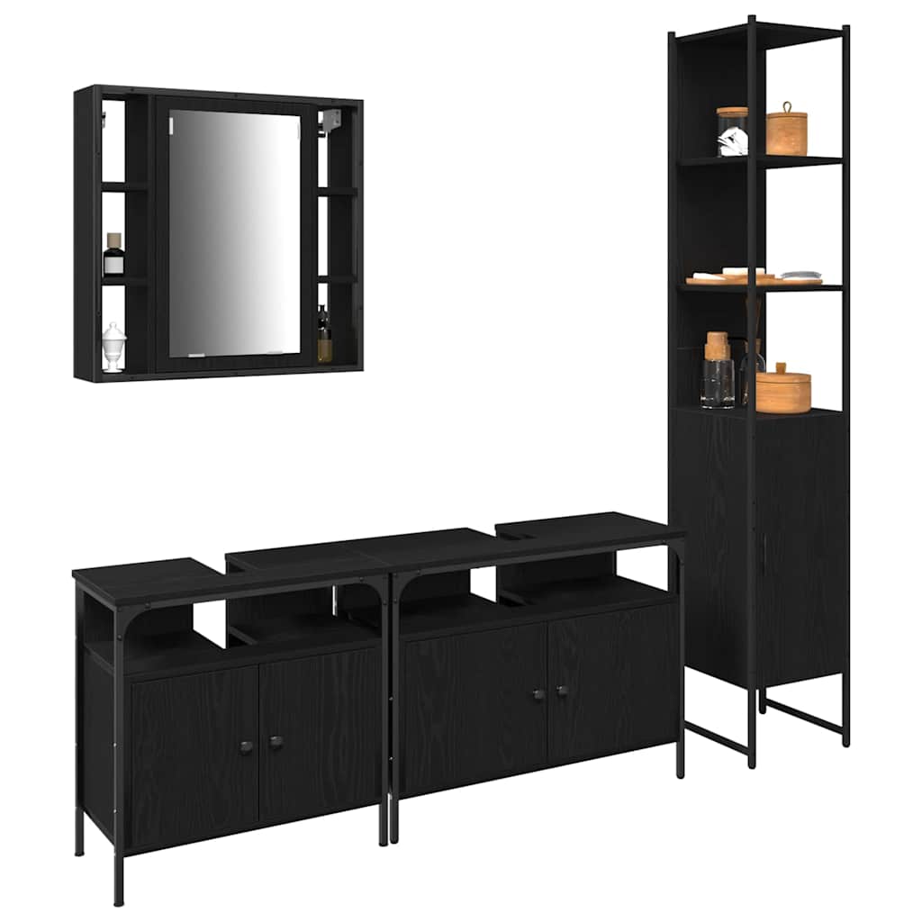 Badeværelsesskabsæt med hylde 4 pcs Sort eg 33 x 33 x 185.5 cm