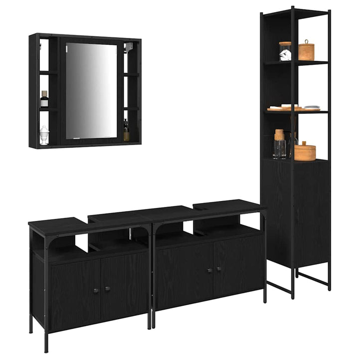 Badeværelsesskabsæt med hylde 4 pcs Sort eg 33 x 33 x 185.5 cm