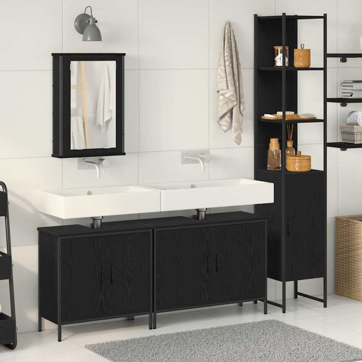 Badeværelsesmøbel sæt med hylde 4 pcs Sort 33 x 33 x 185.5 cm