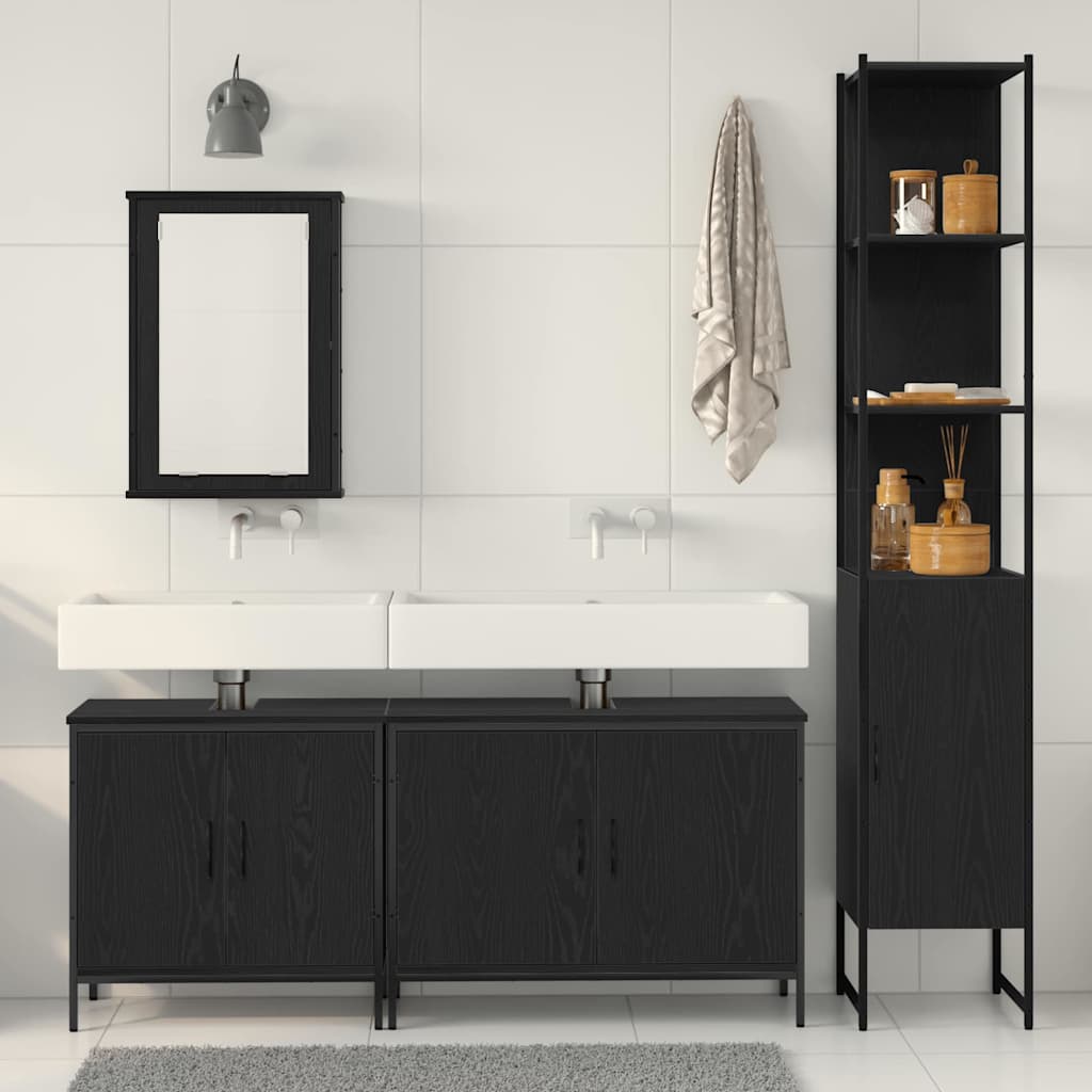 Badeværelsesmøbel sæt med hylde 4 pcs Sort 33 x 33 x 185.5 cm