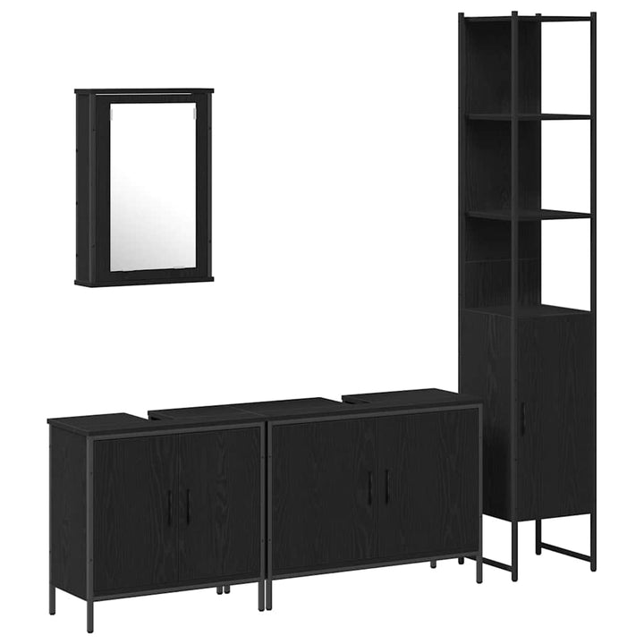 Badeværelsesmøbel sæt med hylde 4 pcs Sort 33 x 33 x 185.5 cm