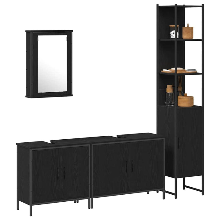 Badeværelsesmøbel sæt med hylde 4 pcs Sort 33 x 33 x 185.5 cm