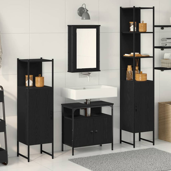 Badeværelsesmøbel sæt med dør 4 pcs Sort eg 33 x 33 x 185.5 cm