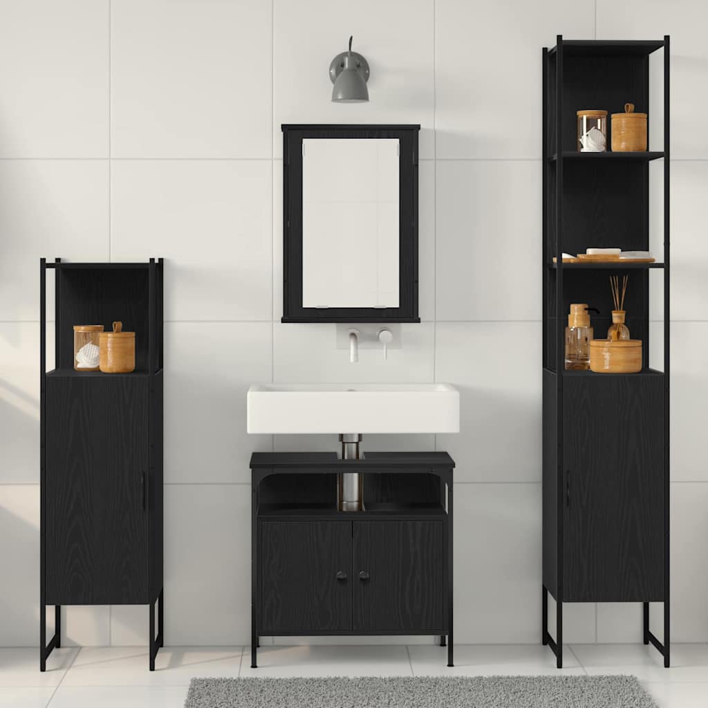 Badeværelsesmøbel sæt med dør 4 pcs Sort eg 33 x 33 x 185.5 cm