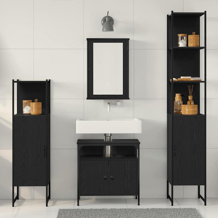 Badeværelsesmøbel sæt med dør 4 pcs Sort eg 33 x 33 x 185.5 cm