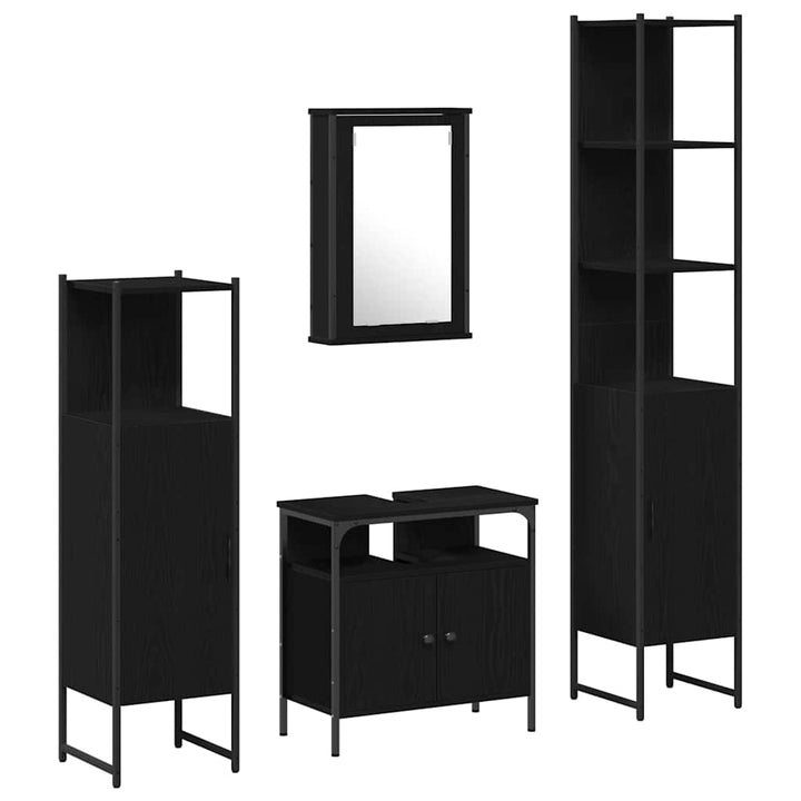 Badeværelsesmøbel sæt med dør 4 pcs Sort eg 33 x 33 x 185.5 cm